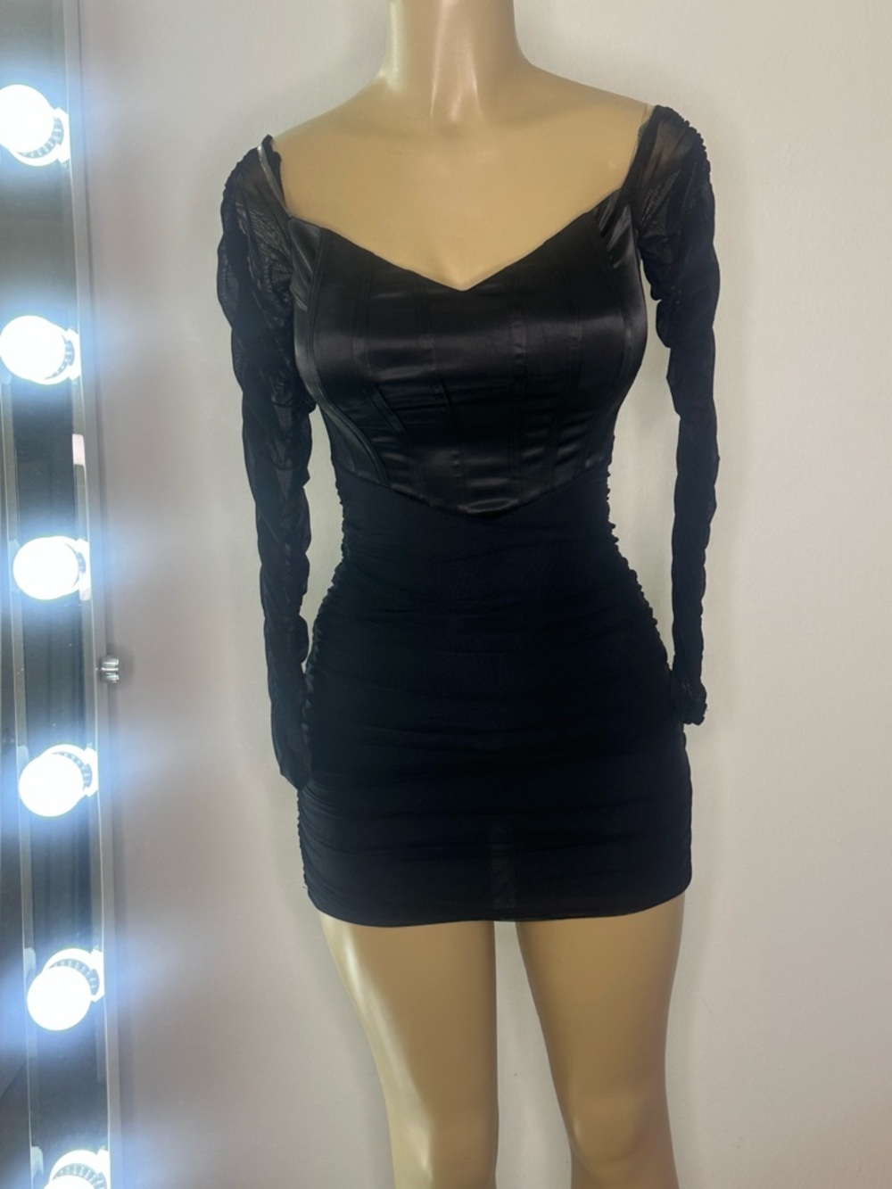 privy Black Long Sleeve Ruched Bodycon Mini Dress